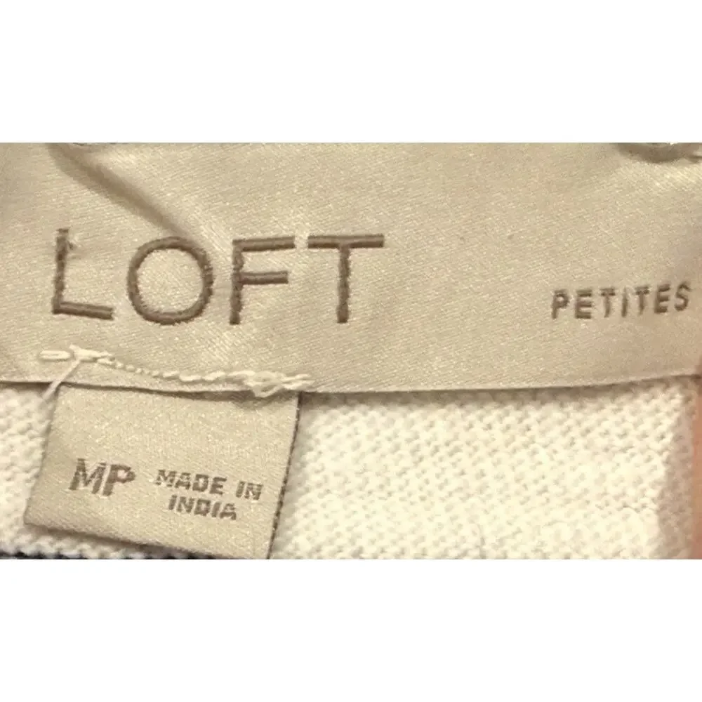 LOFT Blue & White Striped V-Nexk Top Cotton Womens MP Preppy Coastal Puff Sleeve